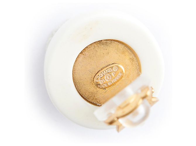 Chanel Knopf CC Ohrclips Weiß - Ansicht 3