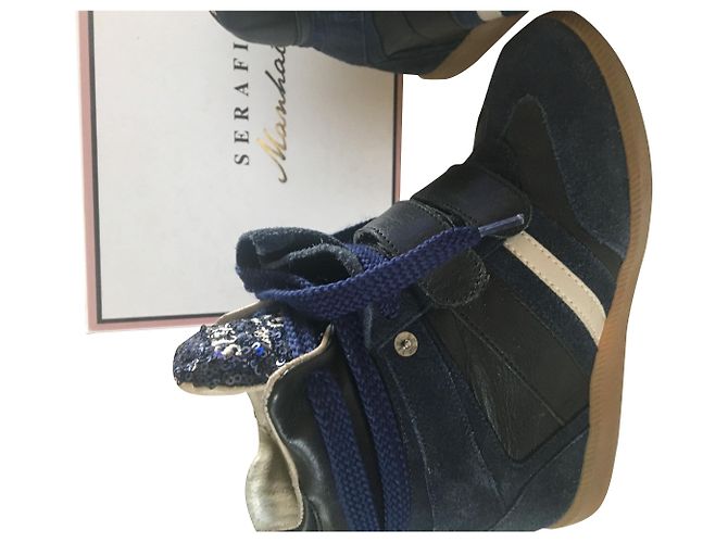 Sneakers con zeppa Serafini Manhattan blu navy in pelle - vista 2