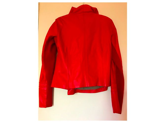 One step Bikerjacke aus rotem Lammleder - Ansicht 4