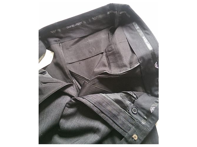Giorgio Armani Grey Wool Striped Suit Trousers - view 10