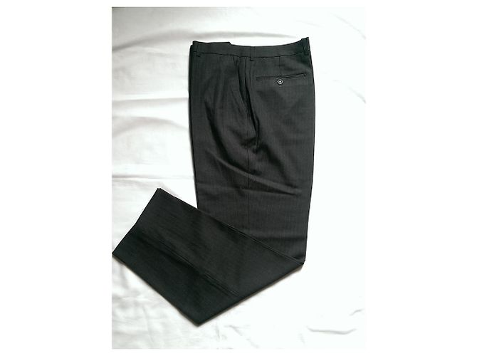 Giorgio Armani Grey Wool Striped Suit Trousers - view 3