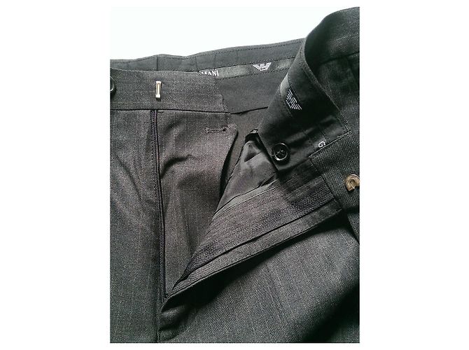 Giorgio Armani Grey Wool Striped Suit Trousers - view 6