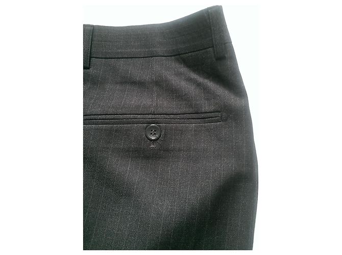 Giorgio Armani Grey Wool Striped Suit Trousers - view 2