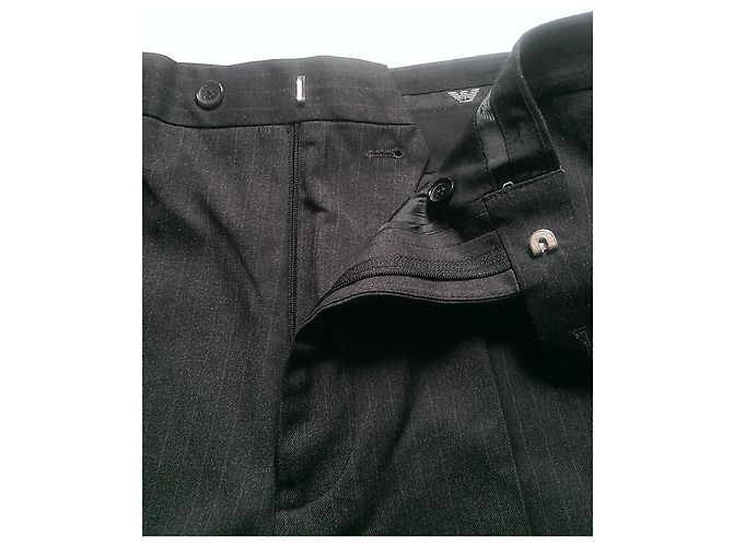 Giorgio Armani Grey Wool Striped Suit Trousers - view 4