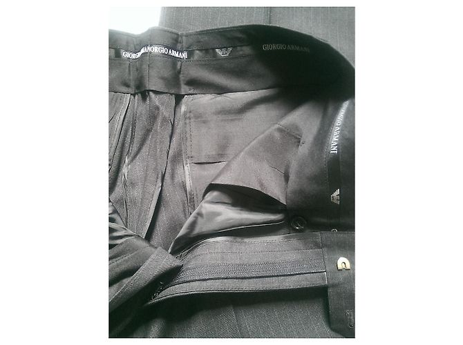 Giorgio Armani Grey Wool Striped Suit Trousers - view 6