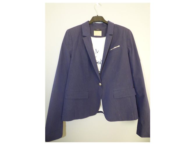 Giacca da abito Ikks Blu navy a righe Cotone Taglia 44 Bianco Blu scuro - vista 10