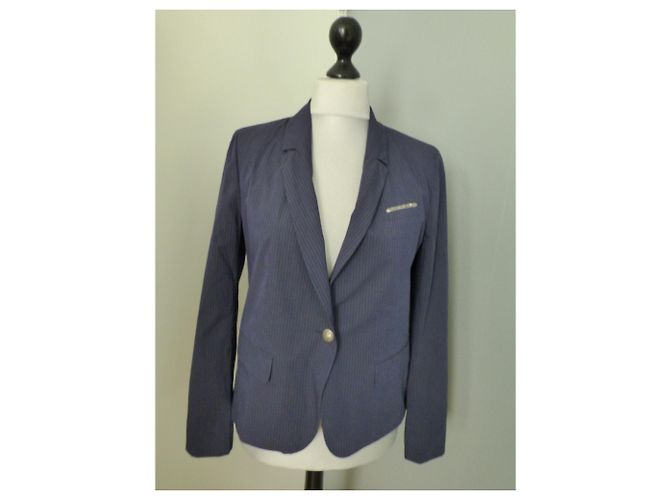 Giacca da abito Ikks Blu navy a righe Cotone Taglia 44 Bianco Blu scuro - vista 2