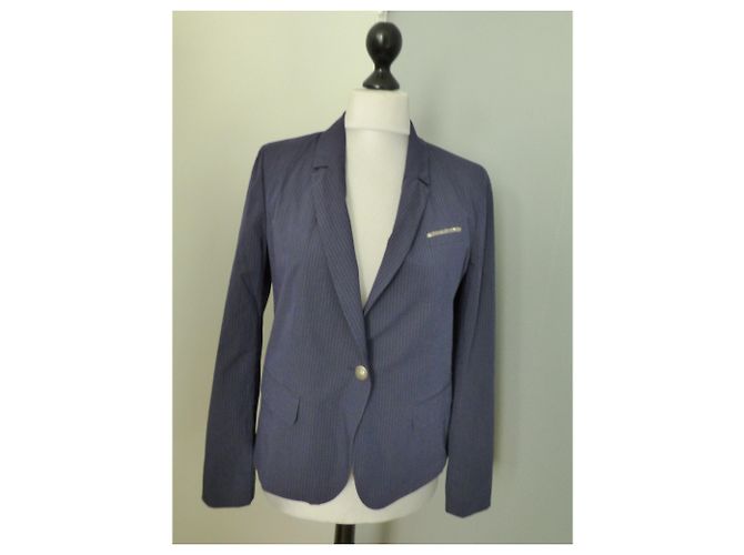 Giacca da abito Ikks Blu navy a righe Cotone Taglia 44 Bianco Blu scuro - vista 3