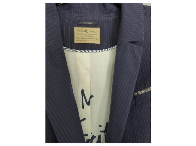 Giacca da abito Ikks Blu navy a righe Cotone Taglia 44 Bianco Blu scuro - vista 8