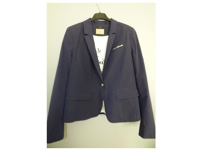 Giacca da abito Ikks Blu navy a righe Cotone Taglia 44 Bianco Blu scuro - vista 9
