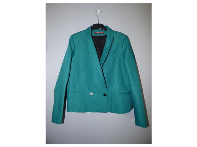 Chaqueta Blazer Comptoir Des Cotonniers Verde Oscuro Algodón Lino 42 - vista 10