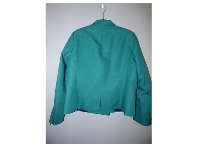Chaqueta Blazer Comptoir Des Cotonniers Verde Oscuro Algodón Lino 42 - vista 11
