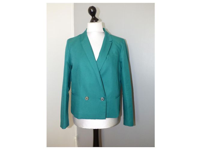 Chaqueta Blazer Comptoir Des Cotonniers Verde Oscuro Algodón Lino 42 - vista 2