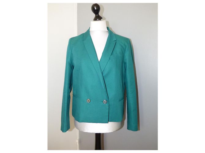 Chaqueta Blazer Comptoir Des Cotonniers Verde Oscuro Algodón Lino 42 - vista 3