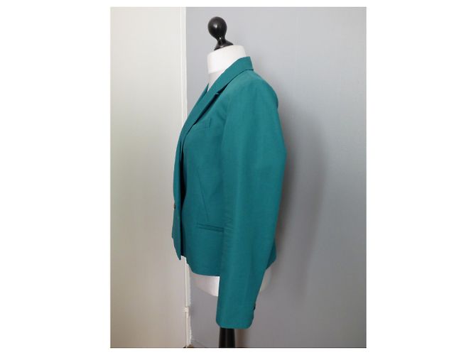 Chaqueta Blazer Comptoir Des Cotonniers Verde Oscuro Algodón Lino 42 - vista 5