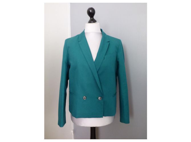 Chaqueta Blazer Comptoir Des Cotonniers Verde Oscuro Algodón Lino 42 - vista 6