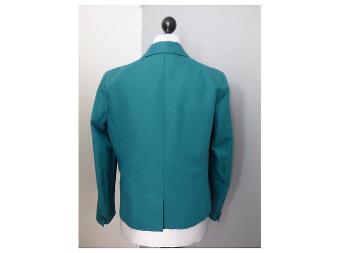 Chaqueta Blazer Comptoir Des Cotonniers Verde Oscuro Algodón Lino 42 - vista 8