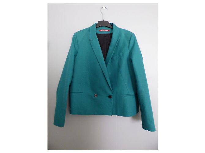 Chaqueta Blazer Comptoir Des Cotonniers Verde Oscuro Algodón Lino 42 - vista 9