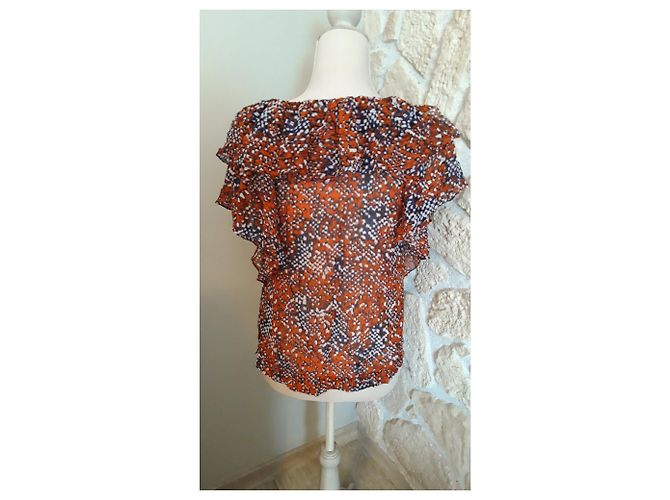 Sandro Seidenbluse Rot Weiß Marine Look - Ansicht 2