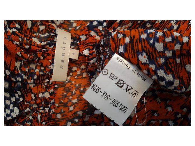 Sandro Seidenbluse Rot Weiß Marine Look - Ansicht 3