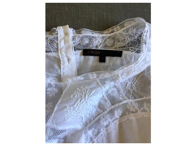 Blusa Maje de algodón blanco y encaje - vista 4