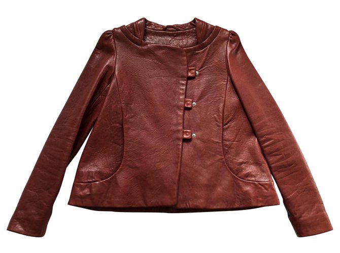 Chaqueta trapecio Bash Cyra en cuero burdeos - vista 2