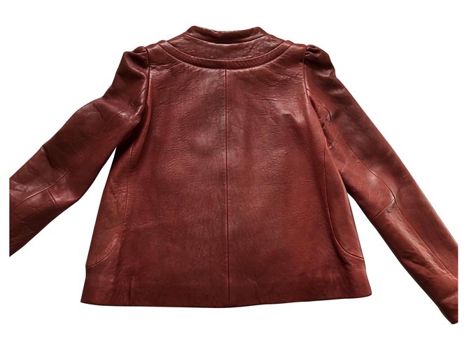 Chaqueta trapecio Bash Cyra en cuero burdeos - vista 3