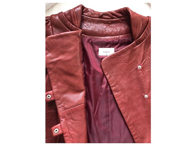 Chaqueta trapecio Bash Cyra en cuero burdeos - vista 4