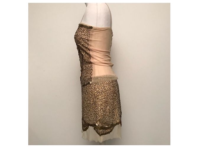 Abito Flavio Castellani in tulle beige e oro D'oro - vista 3