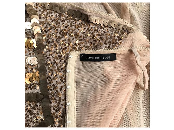 Abito Flavio Castellani in tulle beige e oro D'oro - vista 4