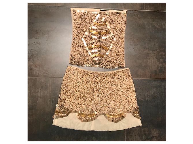 Abito Flavio Castellani in tulle beige e oro D'oro - vista 6