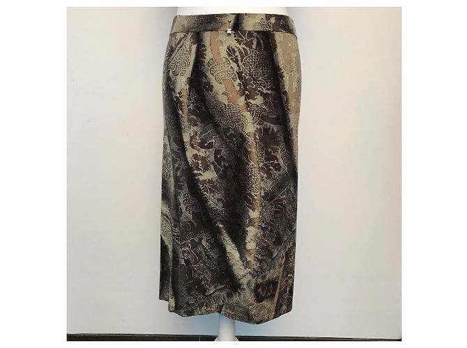 Falda Roberto Cavalli Gris Marrón Caqui Lana Castaño - vista 3