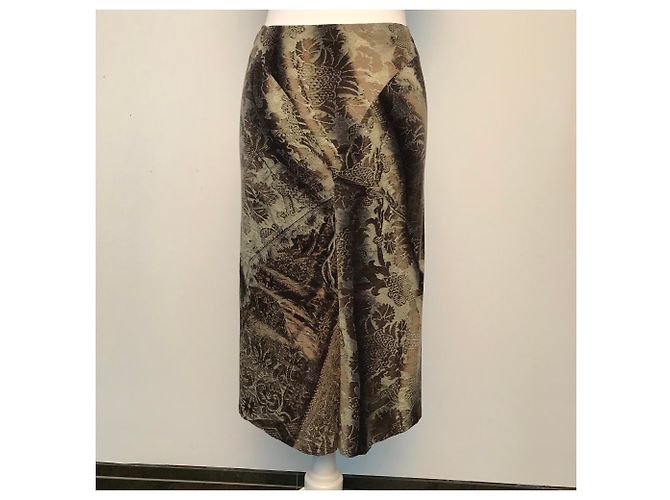 Falda Roberto Cavalli Gris Marrón Caqui Lana Castaño - vista 7