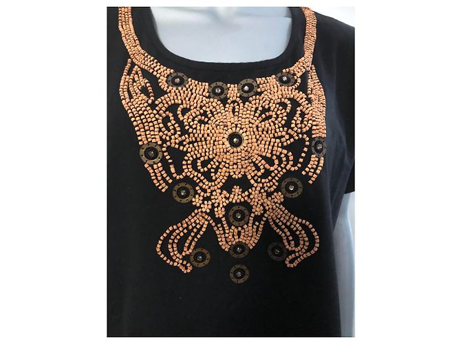 Camiseta Marina Rinaldi de algodón negro con cuentas marrones - vista 2
