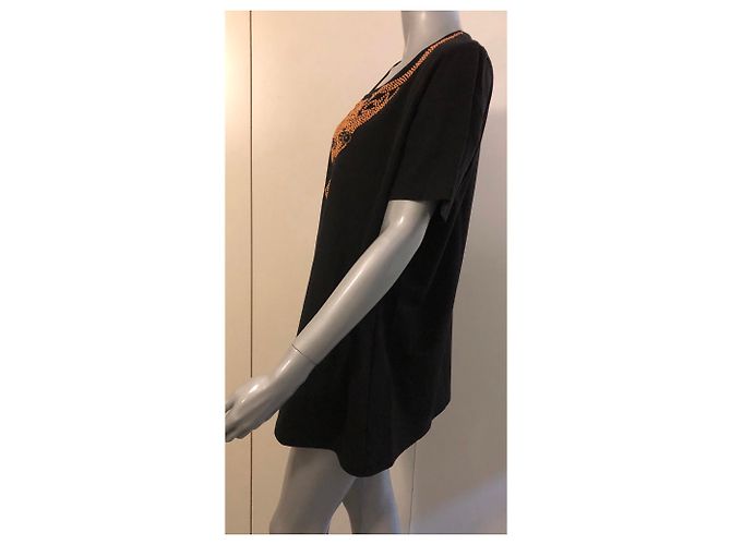 Camiseta Marina Rinaldi de algodón negro con cuentas marrones - vista 5