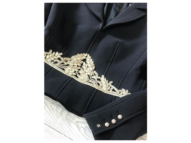 Chanel Jacke aus schwarzer Wolle mit Strass bestickt Silber - Ansicht 10