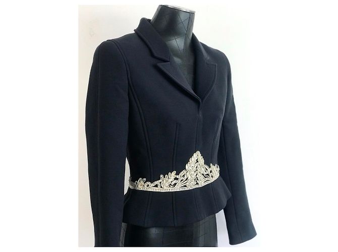Chanel Jacke aus schwarzer Wolle mit Strass bestickt Silber - Ansicht 3