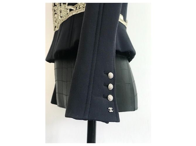 Chanel Jacke aus schwarzer Wolle mit Strass bestickt Silber - Ansicht 4