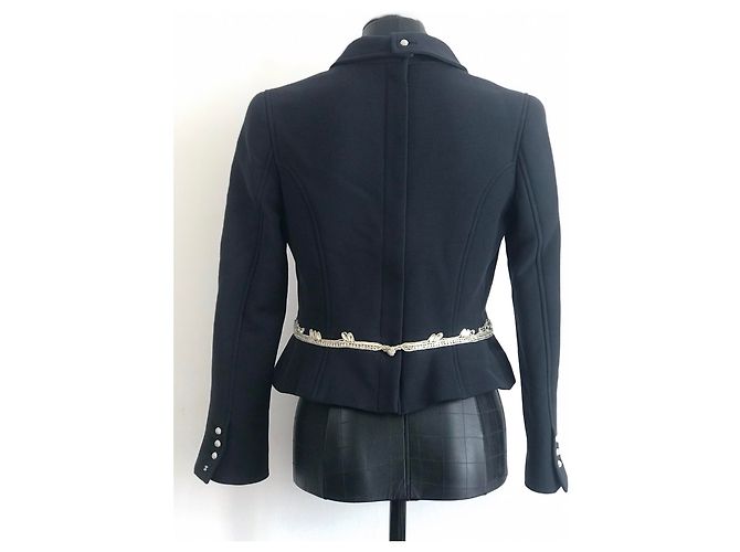 Chanel Jacke aus schwarzer Wolle mit Strass bestickt Silber - Ansicht 5
