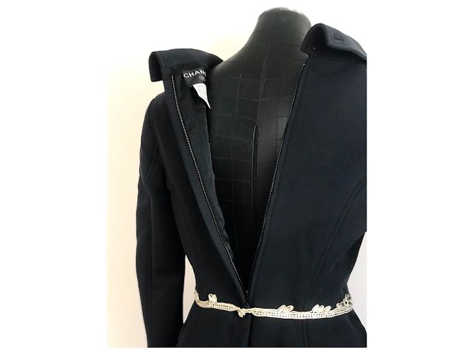 Chanel Jacke aus schwarzer Wolle mit Strass bestickt Silber - Ansicht 6