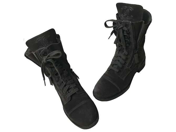 Chanel Kampfstiefel mit Box Anthrazitgrau - Ansicht 16