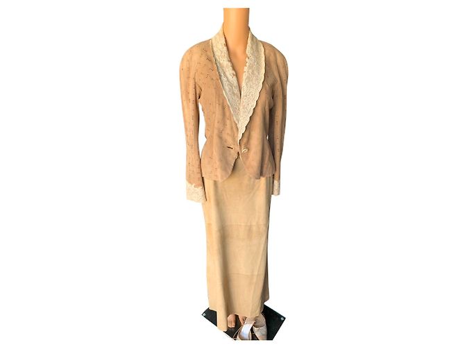 Falda larga de ante Christian Dior Beige - vista 2
