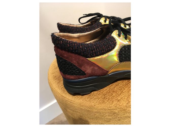 Chanel Scarpe da ginnastica Nero Blu D'oro Bordò - vista 10