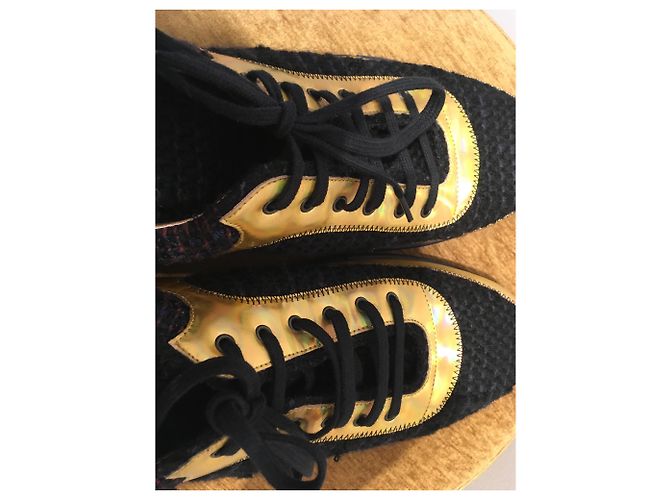 Chanel Scarpe da ginnastica Nero Blu D'oro Bordò - vista 7