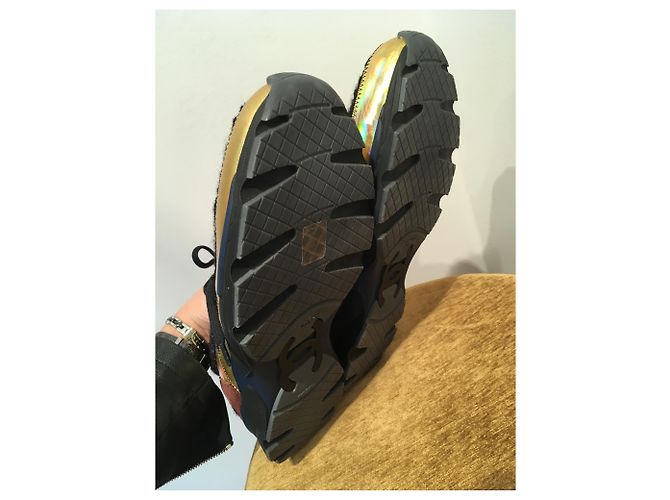Chanel Scarpe da ginnastica Nero Blu D'oro Bordò - vista 8