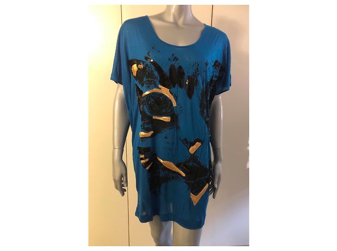 Autre Marque Tunica Pianurastudio in Modal Blu Scuro con Paillettes Oro - vista 3