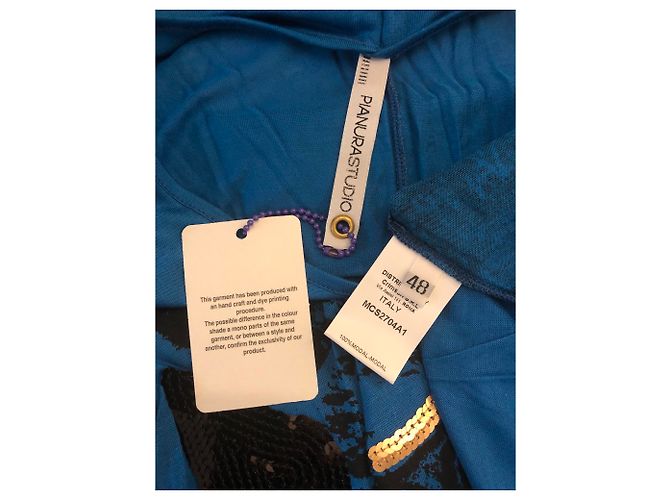 Autre Marque Tunica Pianurastudio in Modal Blu Scuro con Paillettes Oro - vista 6