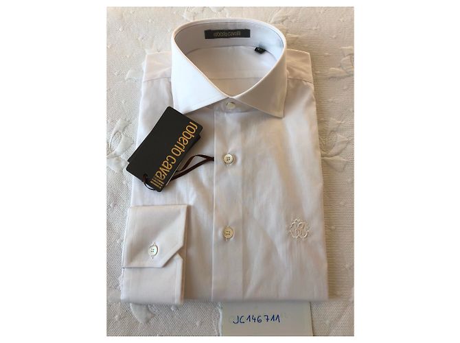 ROBERTO CAVALLI NUOVA CAMICIA SLIM FIT BIANCA DA UOMO - vista 7