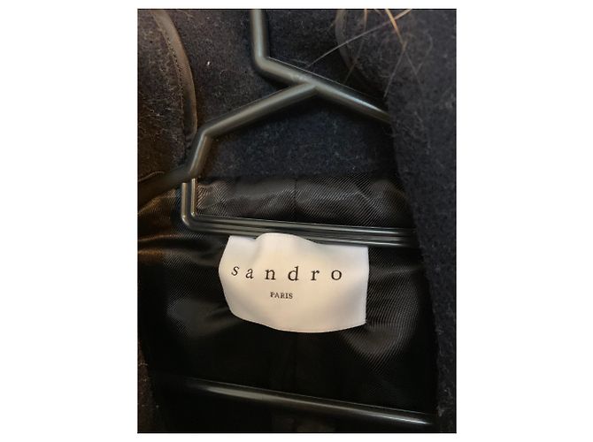 Sandro Abrigo Corto de Lana Azul Marino con Capucha - vista 3