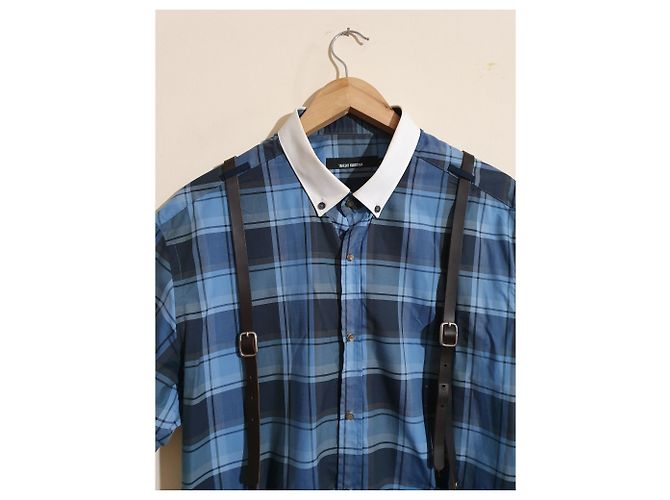 Autre Marque Camicia scozzese Takeshy Kurosawa blu in cotone e pelle - vista 2
